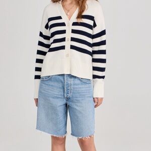 KULE Cream and Navy Striped Cardigan Sweater